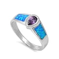 thumbnail image 1 of Teardrop Center Simulated Amethyst Cubic Zirconia Blue Simulated Opal Ring Sterling Silver Size 10, 1 of 2