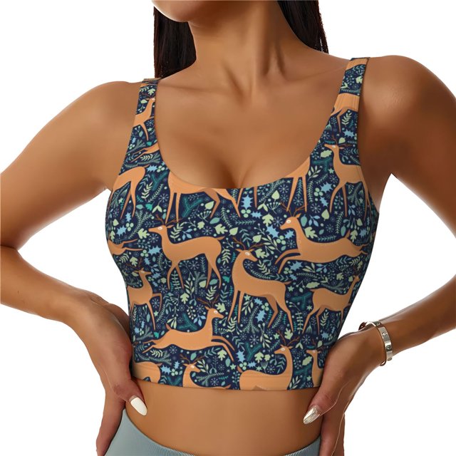 Fotbe Reindeer Sujetador Deportivo Largo sin Aros para Mujer con Almohadillas y Soporte Medio, Transpirable y Absorbente, Camiseta Tipo Chaleco o Tank Top-XX-Large