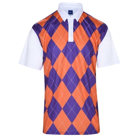 Classic Argyle Mens Golf Polo Shirt - Purple Orange by ReadyGOLF