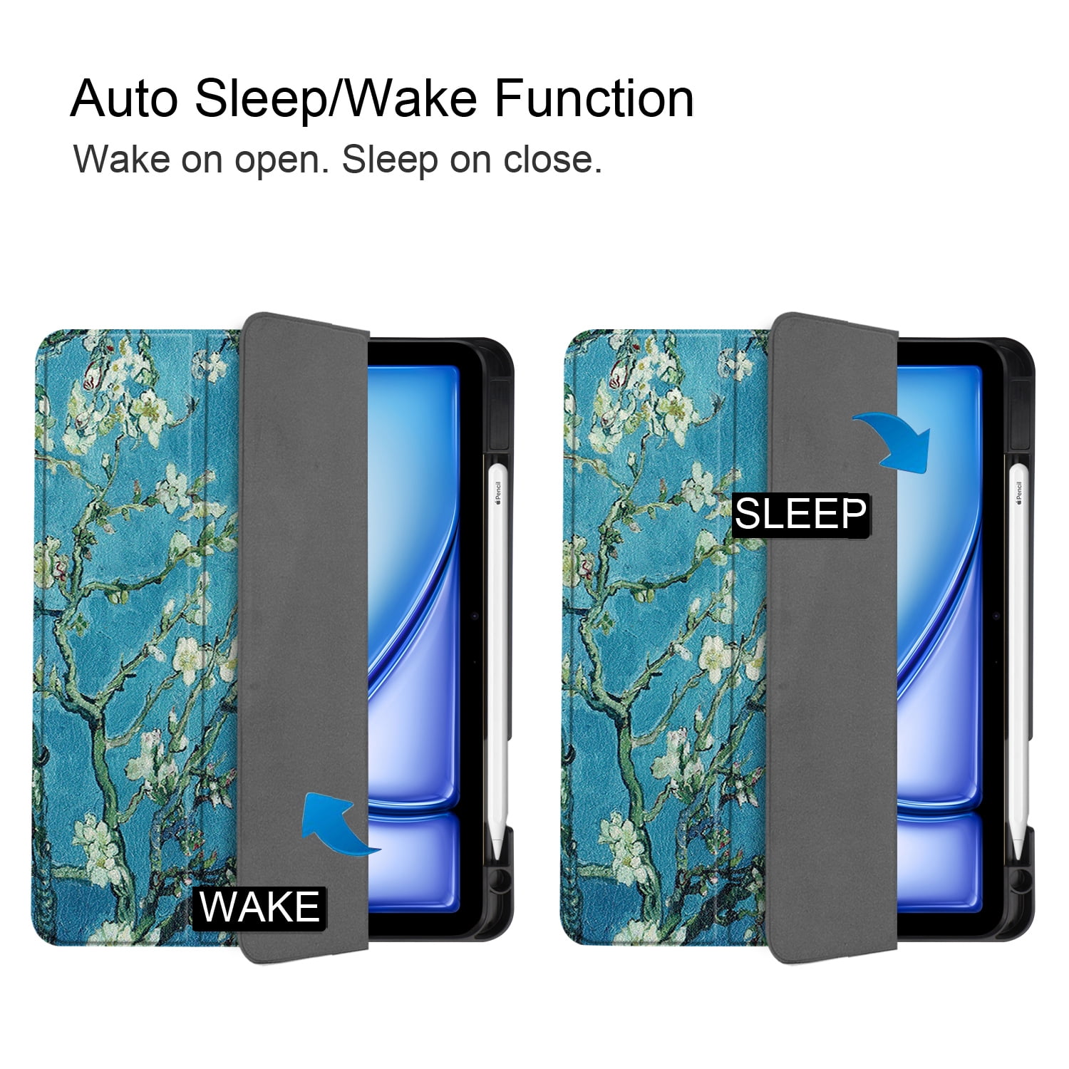 Allytechgroup iPad Air 11" M4 M3 M2 Case 2026 2025 2024, Slim Flip Smart Cover Auto Sleep Wake with Pencil Holder Multi Angle Veiwing Stand Shockproof Case for Apple iPad Air 11 inch, Blossom