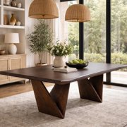 Rumy Dining Table-Diamond Profile Edges-Brown Solid Wood-83 Inch