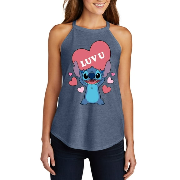 Lilo & Stitch - Valentine's Day Stitch Luv U Heart - Juniors High Neck Tank Top