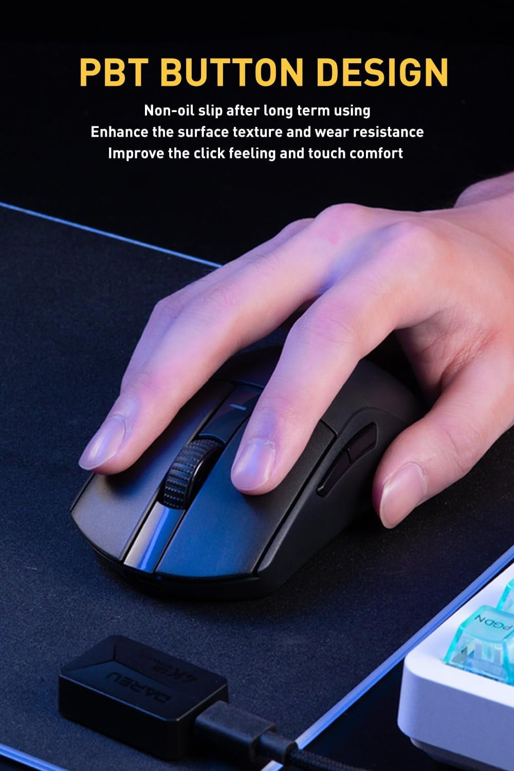 DAREU A950pro 4K Wireless Gaming Mouse:55g Ultra-Lightweight,4KHz Polling Rate,PAW3395 Optical Sensor,26K DPI,6 Programmable Buttons,Support 15min Fast Charging &Tri-mode Connection (Black)