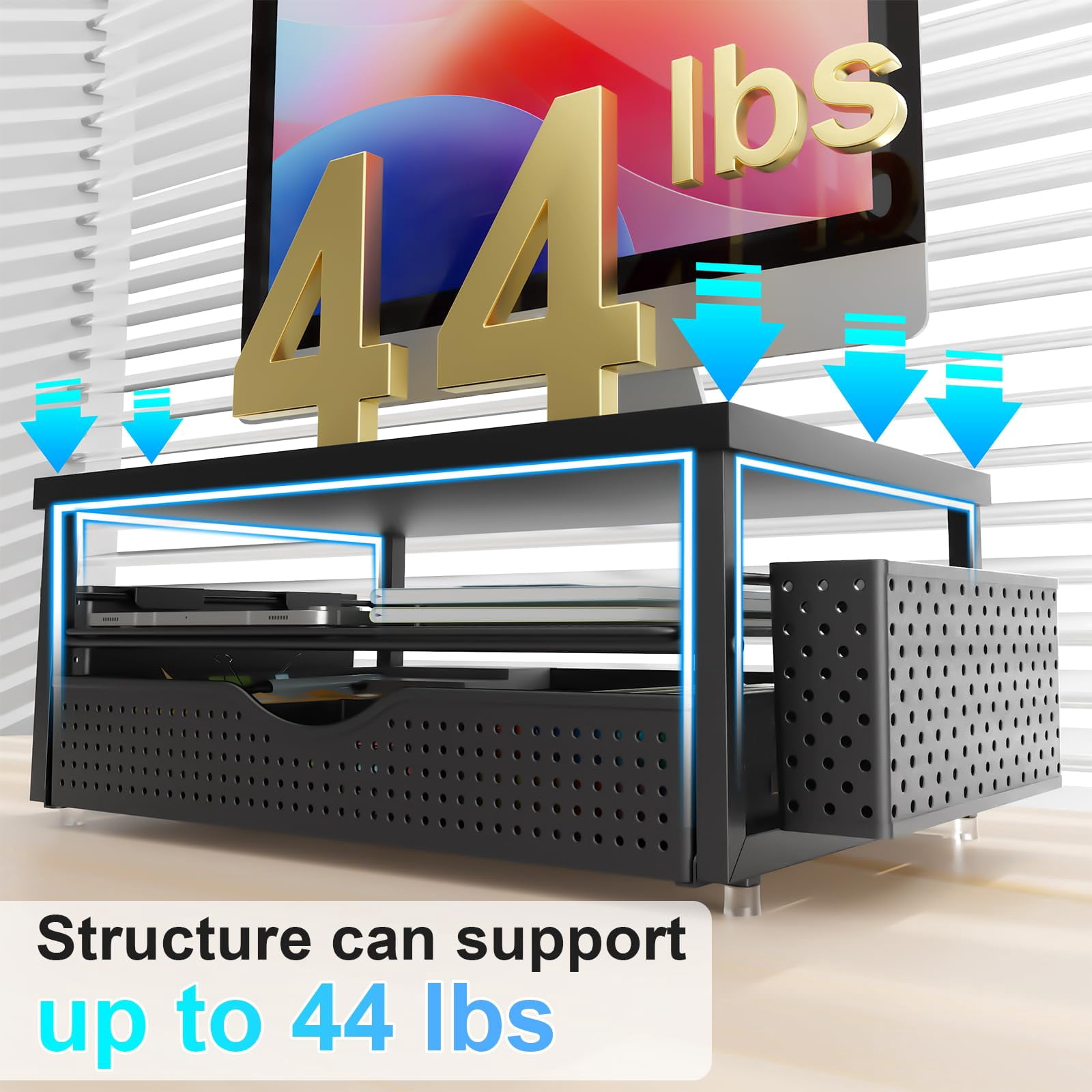 Wood Monitor Stand Riser  Office Desk Shelf Organizer With Drawer And Pen Holder 2-tier Computer Organization (ink)