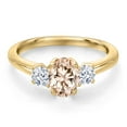 thumbnail image 3 of Gem Stone King 10K Yellow Gold Peach Morganite and White Zirconia Engagement Ring for Women | 1.30 Cttw | Oval 7X5MM | Gemstone October Birthstone | Size 5, 3 of 6