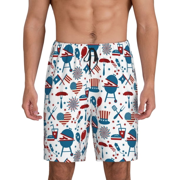 Balery Fourth Of July Party Pantalones cortos de pijama de punto de algodón para hombre con cinturilla y bolsillos-Medium