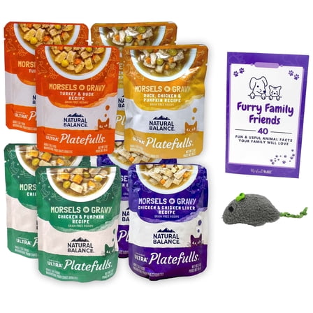 Platefulls Cat Food 8 Pouch Variety (2) Each Chicken Liver, Turkey Duck, Chicken Pumpkin, Duck Chicken Pumpkin | MerlinsMart Zine | Catnip Toy | Natural Balance
