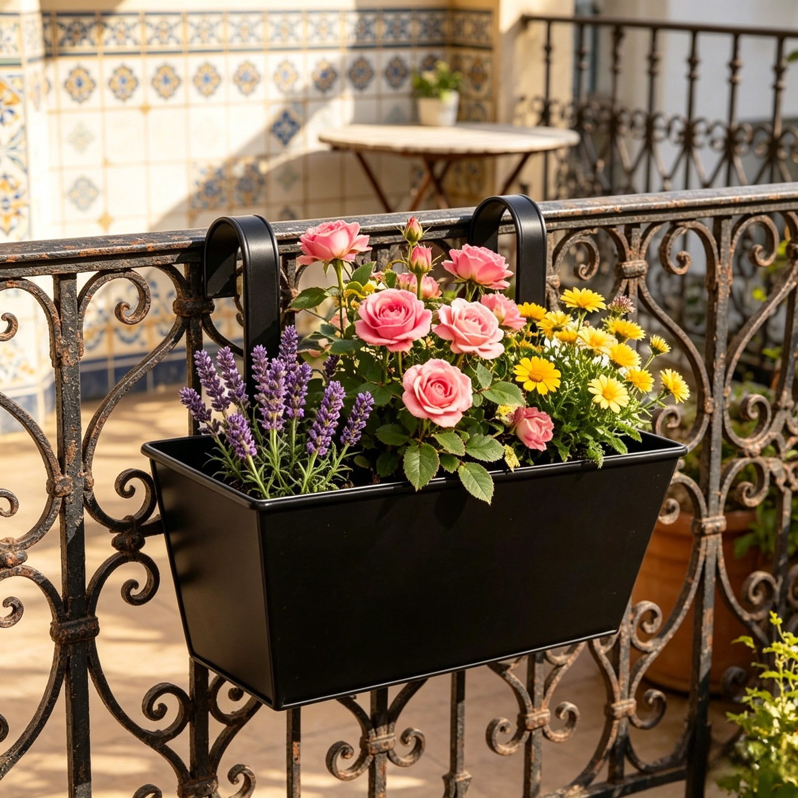 2PC Large Hanging Flower Pots for Railing Or Fence 16.5" Railing Planter Box for Any Balcony, Porch or Deck Countryside Style Window Planter Boxes Are to Herbs & Flowers for Garden