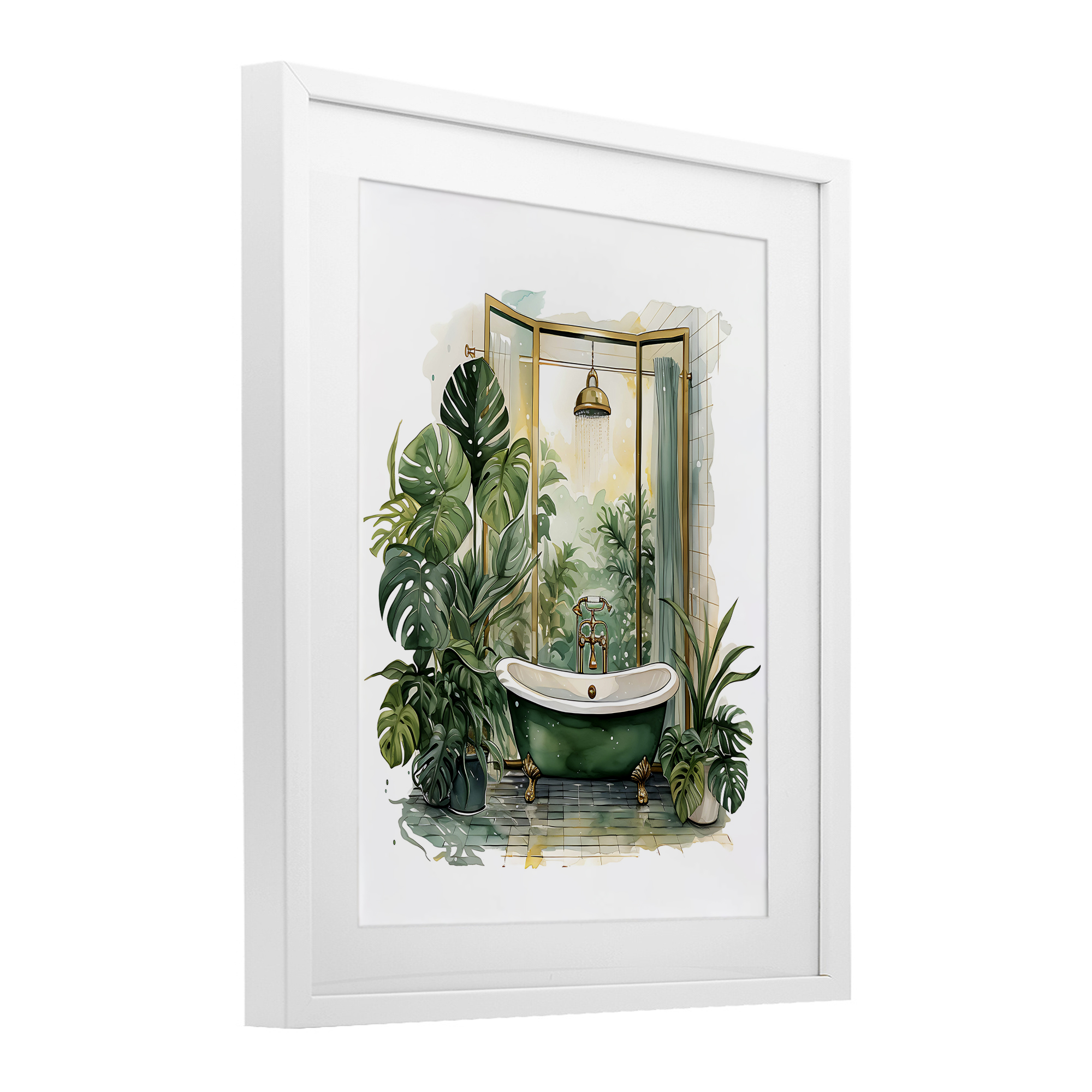 Bathtub in Tropical Oasis White Framed Print Under Glass, design by Lettered and Lined