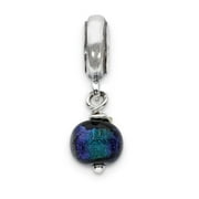 Purple Dichroic Glass Dangle Charm .925 Sterling Silver Designer Reflection Beads