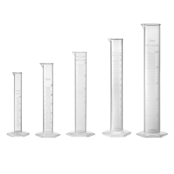 Unique Bargains Set of 5 Laboratory Measurements Clear White Plastic Hex Base Graduated Cylinder