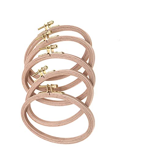 BWRMHME Aros de Bordado Ovalados de Madera de 4 x 6 Pulgadas, Juego de 5 Aros de Madera para Punto de Cruz, Aros para Acolchar, Herramienta para Manualidades, 16 x 10 cm