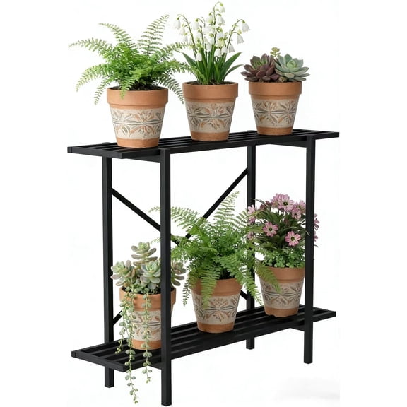 Zhongma 2 Tier Metal Sturdy Heavy Plant Stand, Narrow Plant Stand Indoor and Outdoor, L45.67 x W10.3 x H27.5 inch, 440 LBS Capacity & Heavy Duty Construction.