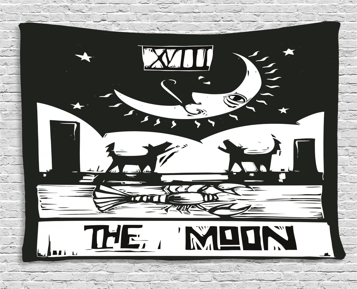 White Color The Moon Wolf Design Small Wall Art Cotton Tapestry Poster Beautiful