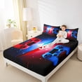 thumbnail image 4 of Manfei Red Blue Game Controller Queen Sheet Sets, Teens Gamer Gaming Flat Sheet, Neon Lightning Star Queen Fitted Sheet Breathable Home Decor 4-Piece, 4 of 7