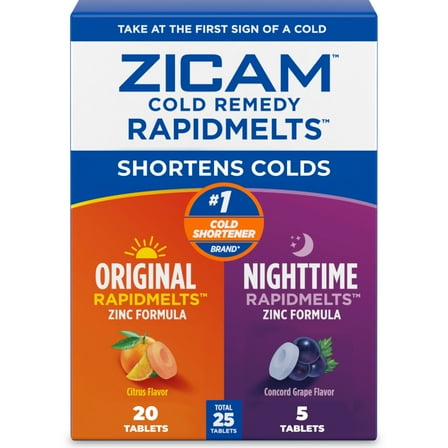ZICAM RapidMelts Original   Nighttime Homeopathic Zinc Tablets for Cold Shortening, 25 Count