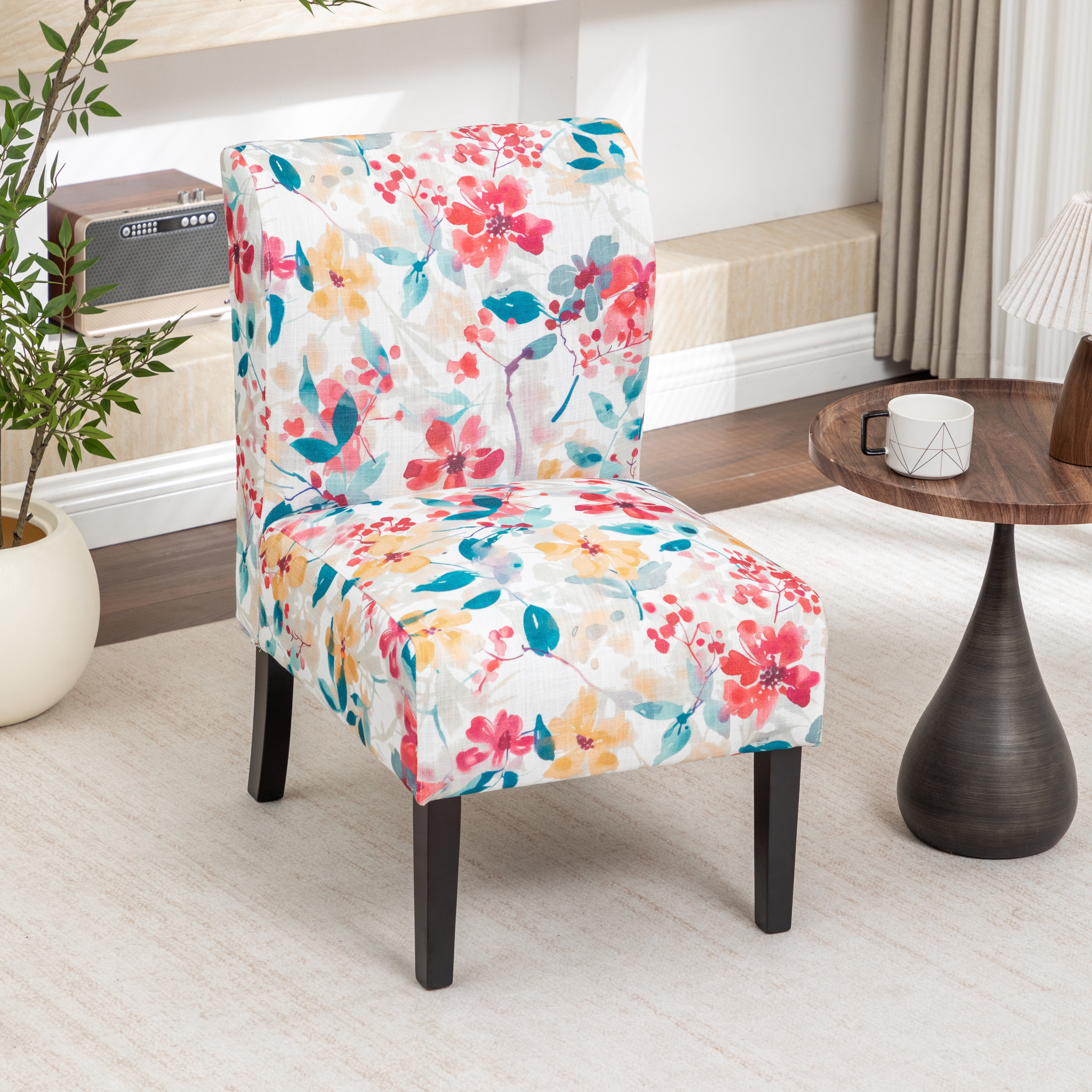 Roundhill Furniture Capa Print Fabric Armless Contemporary Accent Chair, Vibrant Floral