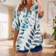 thumbnail image 1 of Xuyuer Linen-Look Printed V-Neck 3/4 Sleeve Shirt - Women's Roll-Tab Sleeve Blouse for Coastal Weekend Getaways, Art Gallery Openings, and Effortlessly Tailored Bohemian Chic Top, 1 of 5