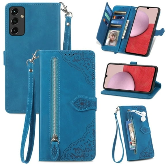 for Samsung Galaxy A14 5G 6.6 inch Case, Wallet for Women Men, Durable PU Leather Magnetic Flip Lanyard Strap Wristlet Zipper Card Holder Wallet Phone Case for Samsung Galaxy A14 5G
