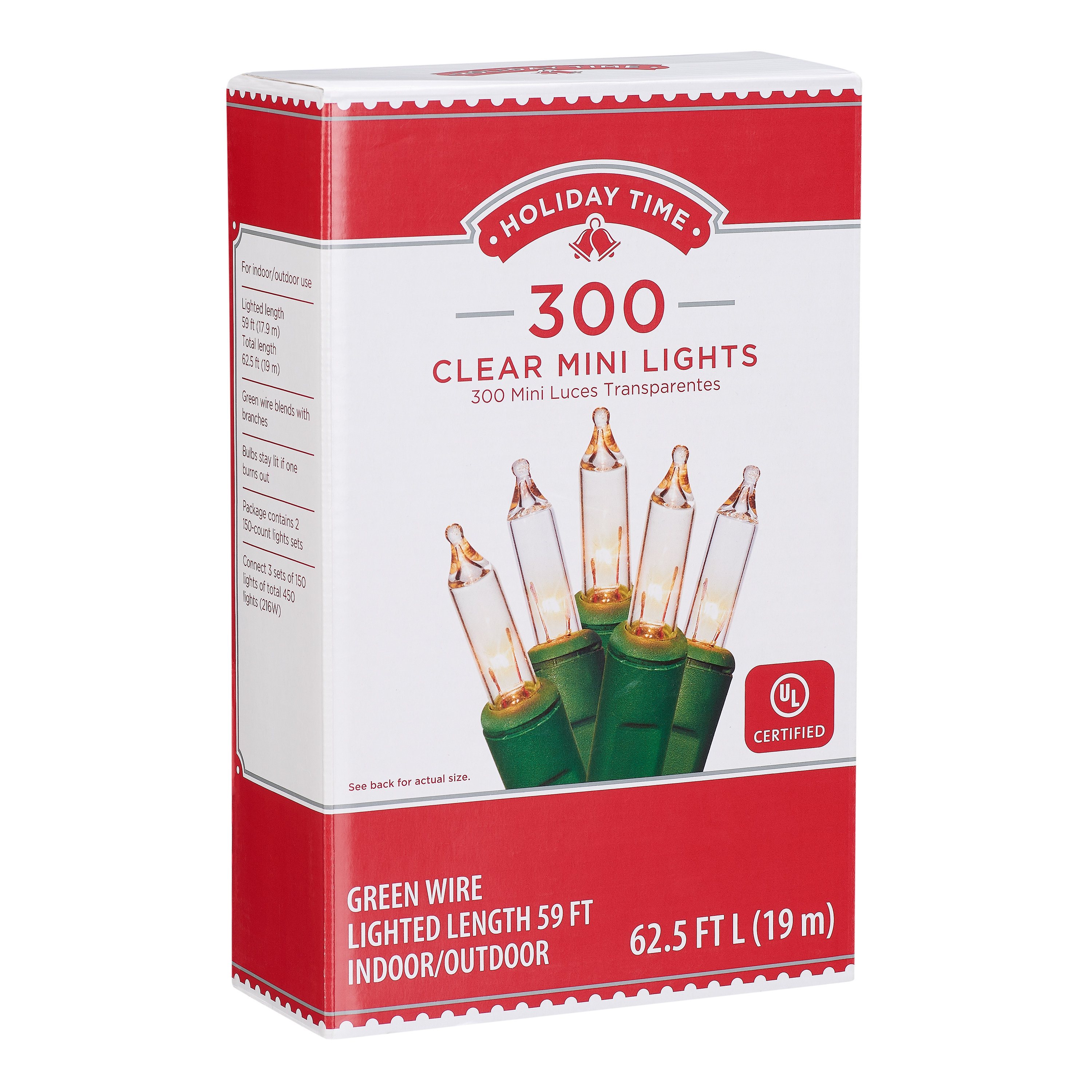 Holiday Time Indoor and Outdoor Clear Mini Christmas Lights, 59', 300 Count, Green Wire - image 2 of 4