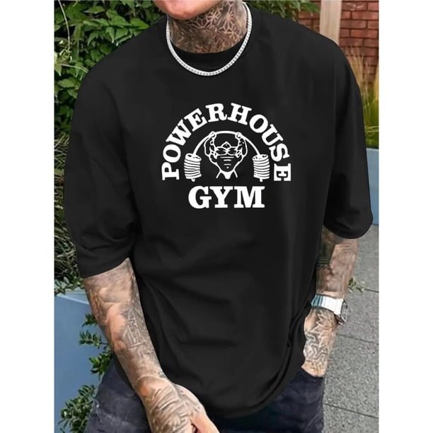 Camiseta de hombre con estampado de eslogan de gran tamaño, estilo casual y moderno para el gimnasio, talla grande