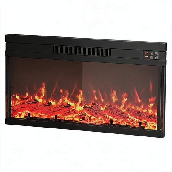 Farmhouse Electric Fireplace TV Stand Insert, 36 in - Wooden Entertainment Center Media Console with Storage Cabinets, Fits Up to 68 in TV - 4-Color Flame