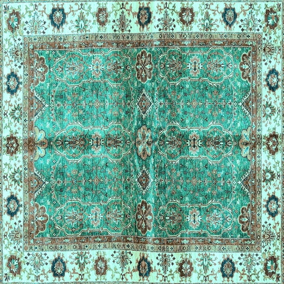 Ahgly Company Indoor Square Oriental Light Blue Traditional Area Rugs, 6' Square