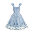 thumbnail image 4 of Girls Tulle Princess Dresses Trendy Embroidery Flower Lace Ruffle Spaghetti Gown for Pageant Wedding Birthday Party Graduation Dance Prom Blue 9-10 Years, 4 of 6