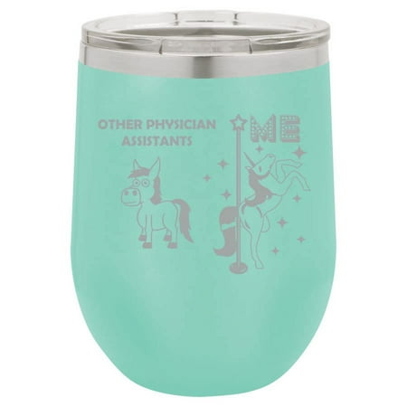 

12 oz Double Wall Vacuum Insulated Stainless Steel Stemless Wine Tumbler Glass Coffee Travel Mug With Lid Physician Assistant Superstar Unicorn Funny (Teal)