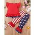 thumbnail image 2 of Newborn Toddler Baby Girl 2Pcs Fashion Summer Clothing Set Off Shoulder Red Shirt Striped Flared Pants 0-5Y, 2 of 7