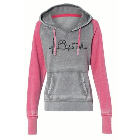 - Paw Print Heartbeat Pet Rescue Ladies Contrast Fleece Hoody