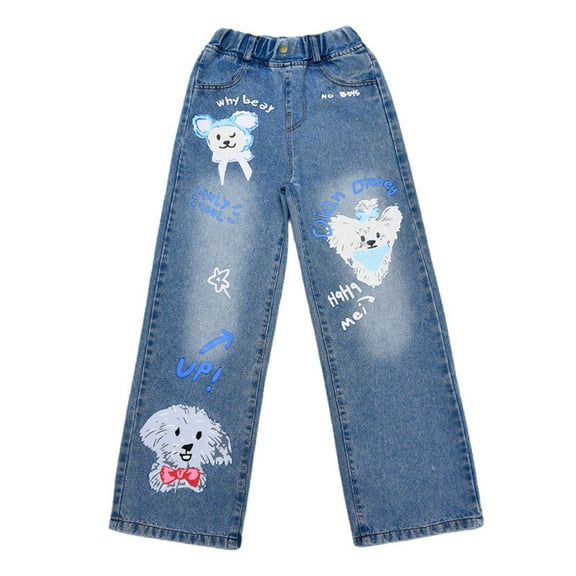 MIXUE Toddler Girls Pants 'S Bowknot Jeans Wide Leg Flare Cargo Jeans Boot Cut Bottom Denim Baggy Blue Jeans Daily-Wear,Blue,4-5 Years