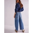 thumbnail image 4 of Women - Jeans Casual Wide Leg Elastic Mid Rise Boyfriend Y2k Loose Denim Pants with Drawstring  S, 4 of 6