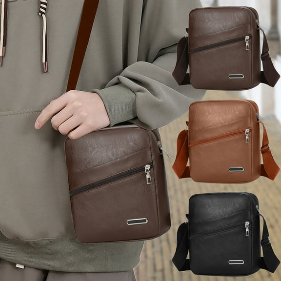 Men's Women's Leather Sling Bag Crossbody Shoulder Backpack Waterproof Chest Daypack for Hiking Camping Outdoor Travel 7.9" Tablet Compatible 3 Pockets Adjustable Strap Black 24x20x6cm/9.4x7.8x2.3in