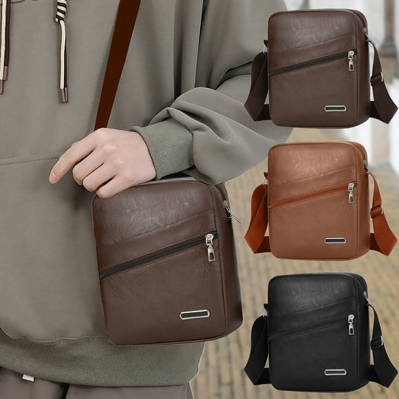 Bolso bandolera para hombre y mujer | Mochila de hombro bandolera impermeable de cuero | Bolso de pecho con gran capacidad | 3 bolsillos | Se adapta a una tableta de 7,9" | 24x20x6cm | Senderismo