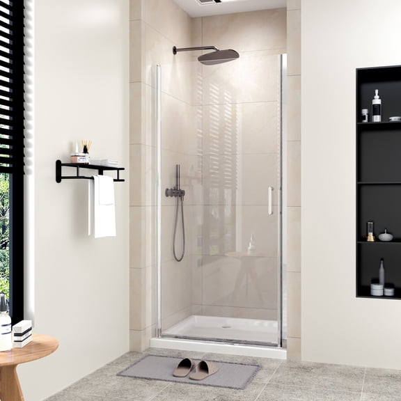 Leumius Pivot Shower Doors, 36"Wx 72" H Semi-Frameless Design,1/4" Thick SGCC Tempered Glass,Reversible Installation,Chrome