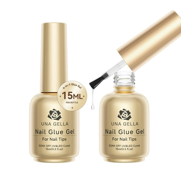 Pegamento de uñas UNA GELLA 6 en 1 para uñas de gel suaves y transparentes, 15 ml, 2 unidades