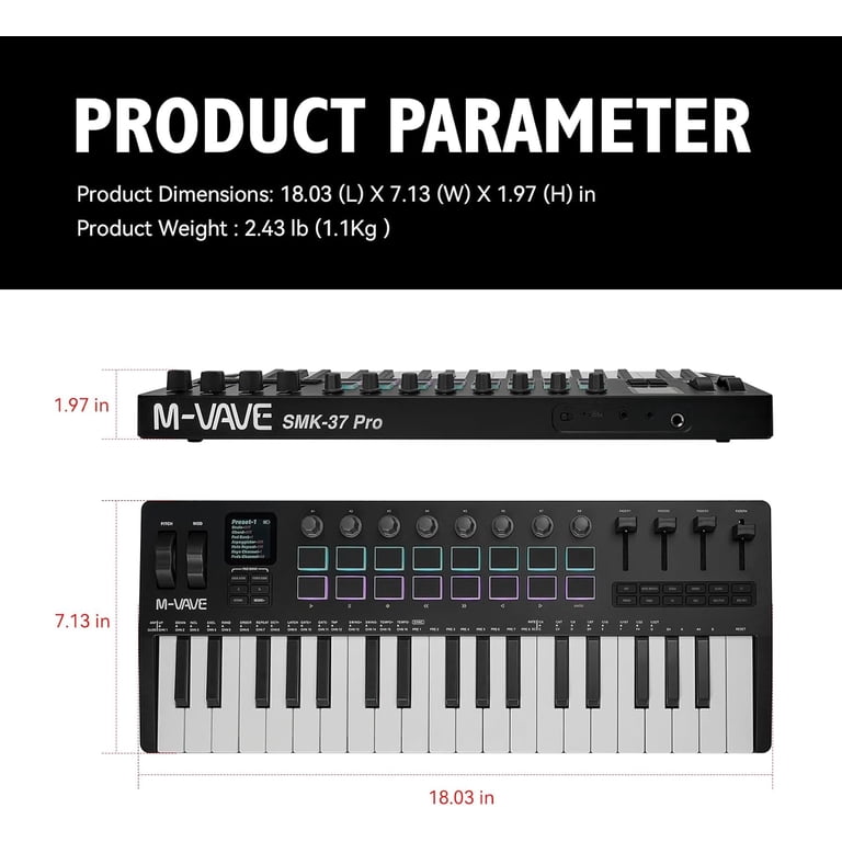 M-Wave 37-Key MIDI Keyboard Controller, Black photo 4