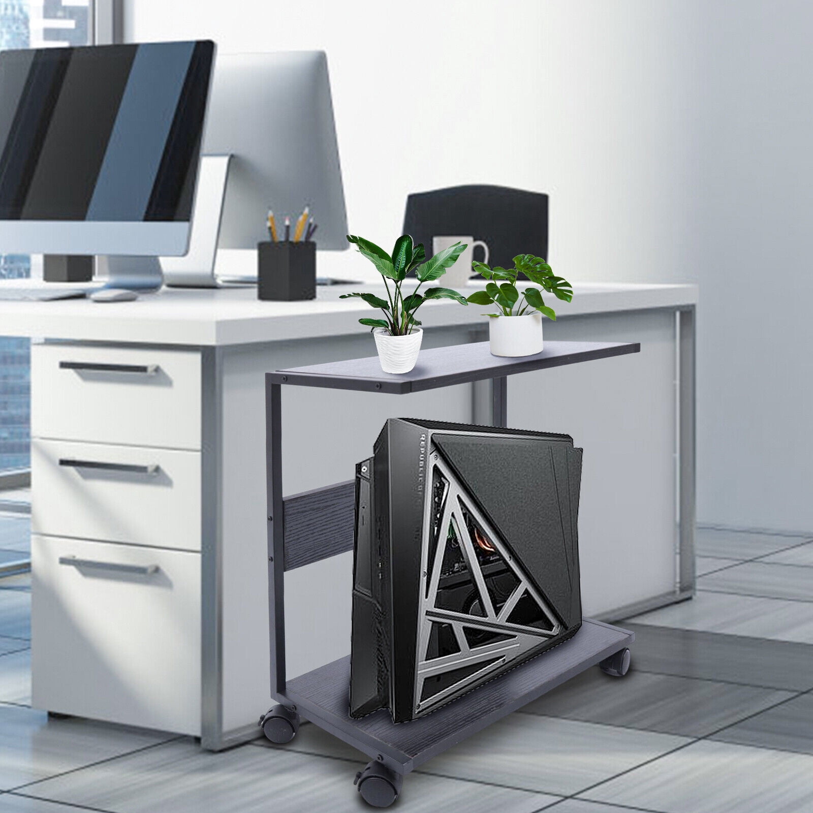 TOOL1SHOoo 2-Tier Mobile Computer Tower Stand Free Standing Under Desk PC CPU Stand Holder