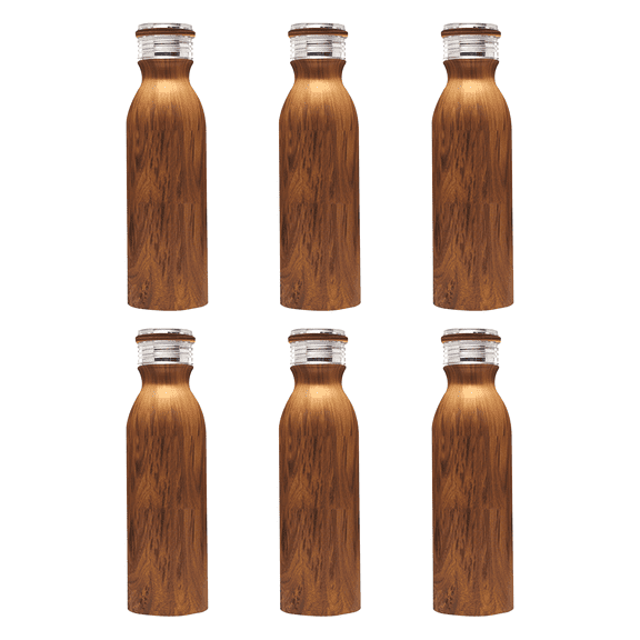 Stainless Steel Water Bottles by Echo 20 oz. Set of 6, Bulk Pack - Double Wall, Perfect for Coffee, Soda, Other Hot & Cold Beverages - Wood