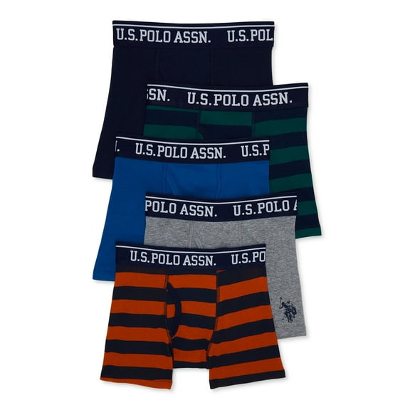 U.S. Polo Assn. Boys Cotton Tagless Underwear Boxer Briefs, 5- Pack, Sizes (S-XXL)