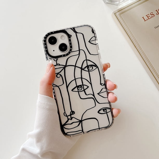 Simple Line Abstract Face Art Picasso Zebra Cow Stripe Transparent Soft Case Cover Casing Compatible for iPhone 14 Pro Max Plus 13/12/11/X/XS/XR 7Plus/8Plus 7/8/SE2020 6/6Plus