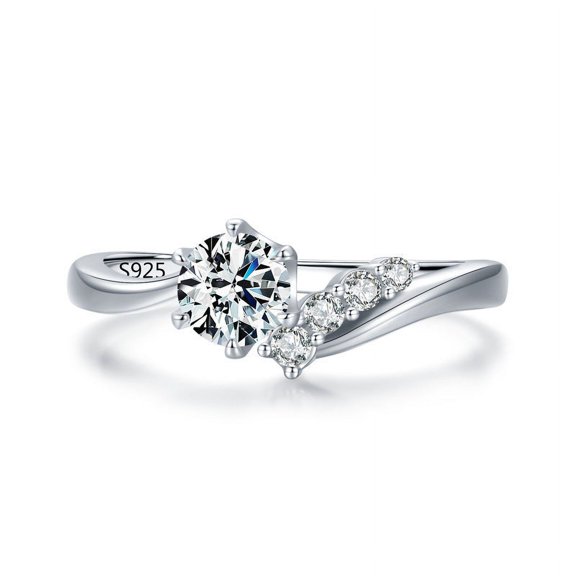 Korean Style Silver Plated Ring With Artificial Gemstone Inlay And Diamond Accent Jewelry For Women Daily Wear