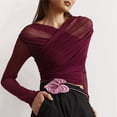 thumbnail image 4 of Blusas de Fiesta para Mujer, Modernas, con Escote en V, Larga, de Transparente y Fruncida. Rojo S, 4 of 10