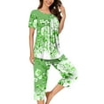 thumbnail image 2 of Cute Pajama Sets for Women New Women's Short Sleeve Pajama Set 2 Piece Summer Sleep Set Floral Print Button Crew Neck Capris Pant Pjs Sets Ladies Pajamas Sets Green XXL, 2 of 5