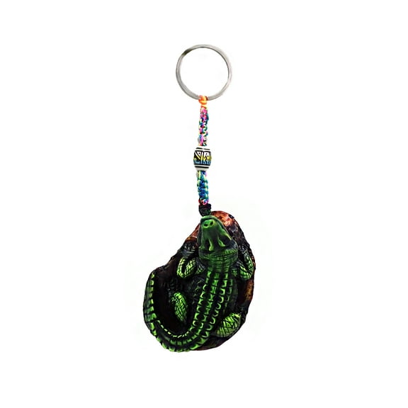 Alligator Wildlife Animal 3D Figurine Keychain Multicolored Macramé Metal Ring - Handmade Gifts Boho Car Keys Bag Accessories