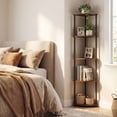 thumbnail image 3 of 5-Tier Corner Shelf Stand - No Tools Assembly, Space-Saving Storage Unit, 15x10.6x54.7 Inches for Home Organization, Rustic Brown, 3 of 8