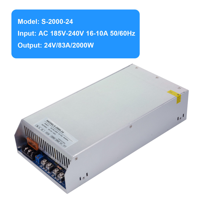 Switching Power Supply DC 24V 83A 2000W Power Adapter Voltage Transformer AC 185V-240V to DC 24V 83Amp Switching Converter LED Driver for LED Strip Light CCTV Camera Security System 3D Printer