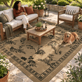 Tan-floral 6 Ft X 9 Ft Outdoor Rug, Jute-style Polyester Non-slip Patio ...