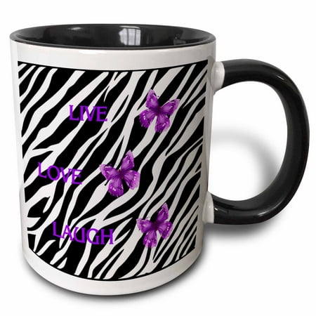 

3dRose Zebra Print With 3 Purple Butterflies Two Tone Black Mug 11oz